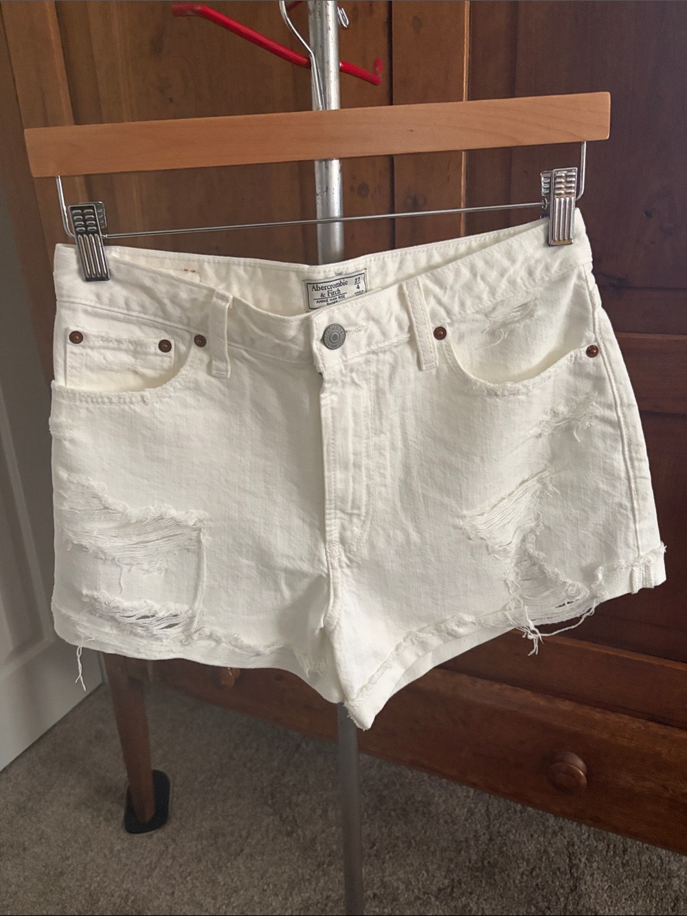 Abercrombie & Fitch White Distressed Denim Short Shorts - Picture 2 of 14